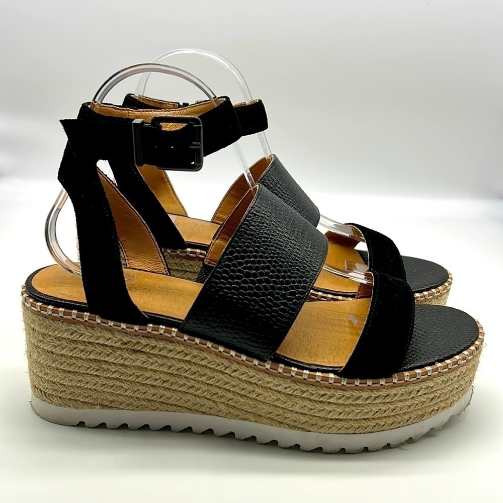Crown Vintage - Daylen Espadrille Black Wedge With Black Straps Sandal Size 9